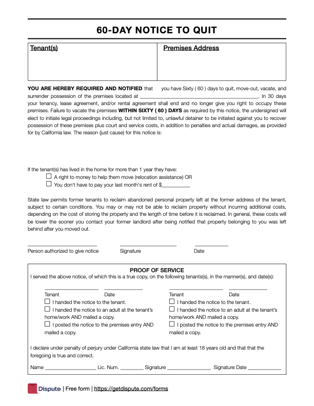 Sample PDF of a 60-Day Notice to Quit Form