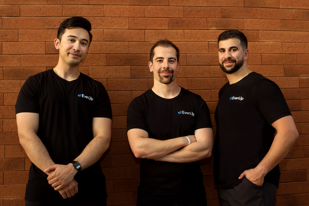 EvenUp’s co-founders (from left) Raymond Mieszaniec, Rami Karabibar, and Saam Mashhad