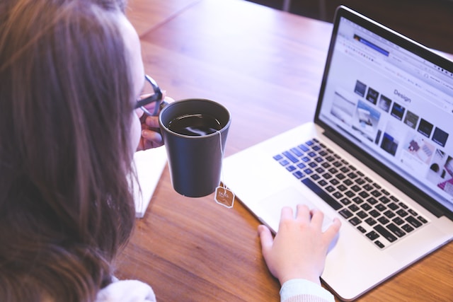 a remote worker uses her laptop for work