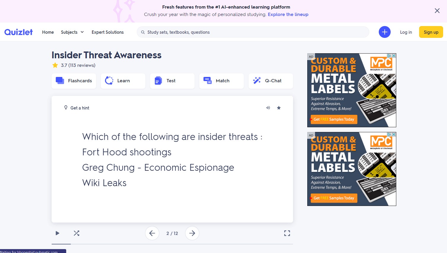 Insider threat flashcards