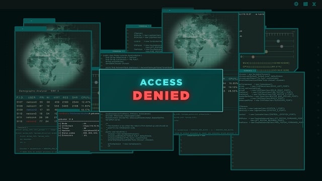 Access denied icon over graphic illustrations of data and information