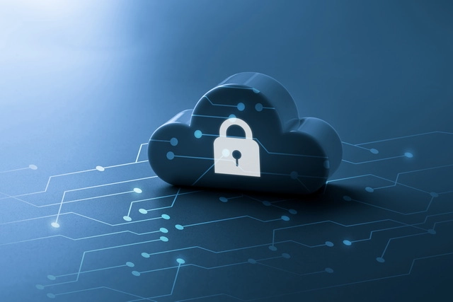 Cloud graphic with a padlock icon, cloud security/SaaS security posture concept