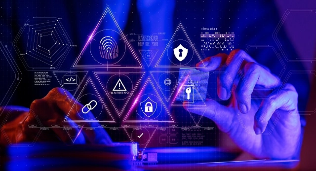 Graphic cybersecurity and biometrics icons 