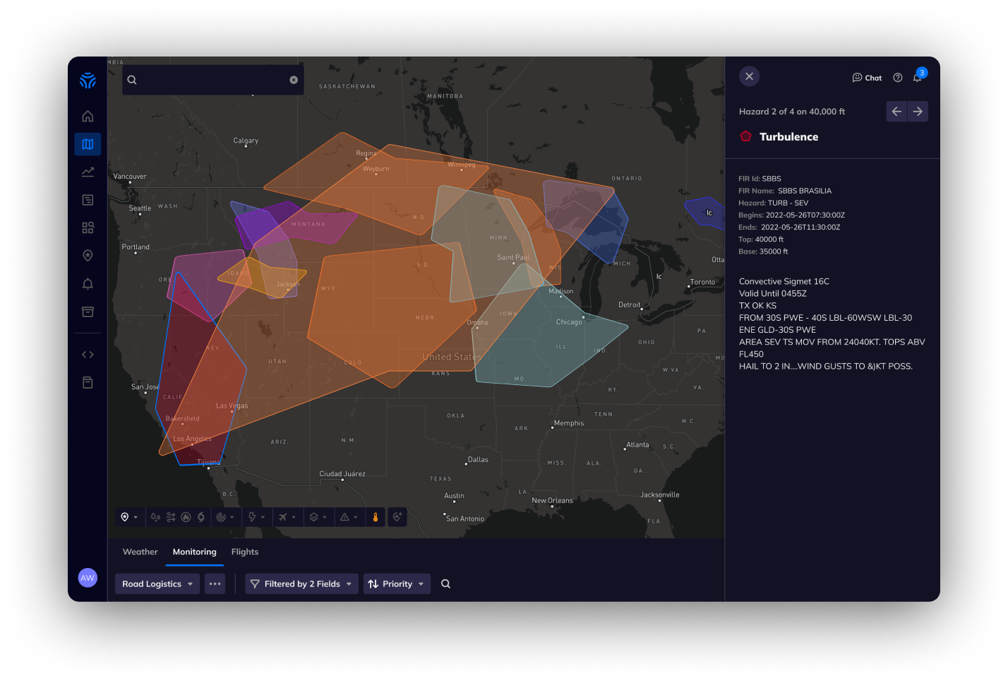The Tomorrow.io Platform Showing Turbulence Polygons 