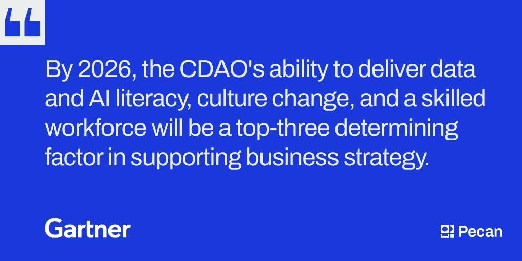 the CDAO must deliver data and AI literacy, culture change, and a skilled workforce - Gartner 