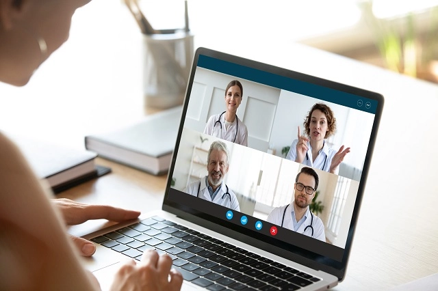 Healthcare providers in a Microsoft Teams meeting