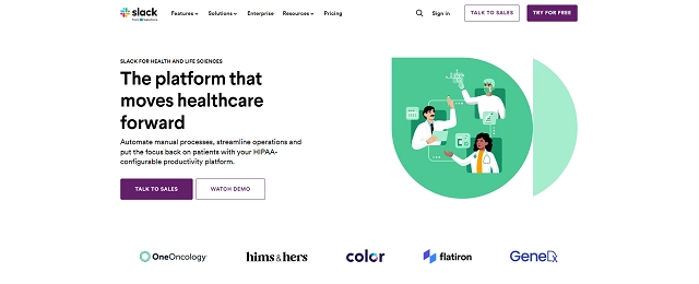 Slack healthcare solution screenshot