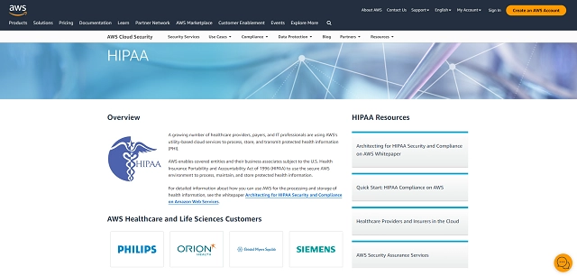 AWS HIPAA compliance screenshot
