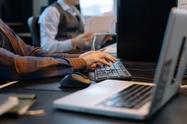 Office workers using computers