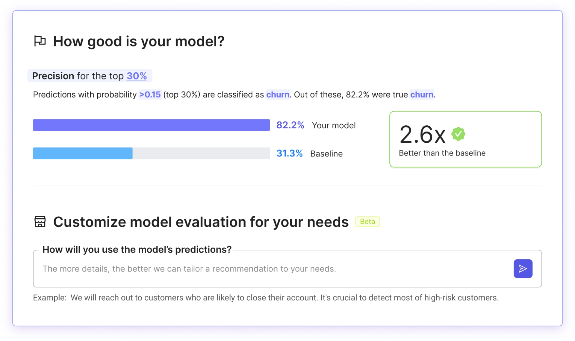 part of the Pecan model evaluation dashboard 