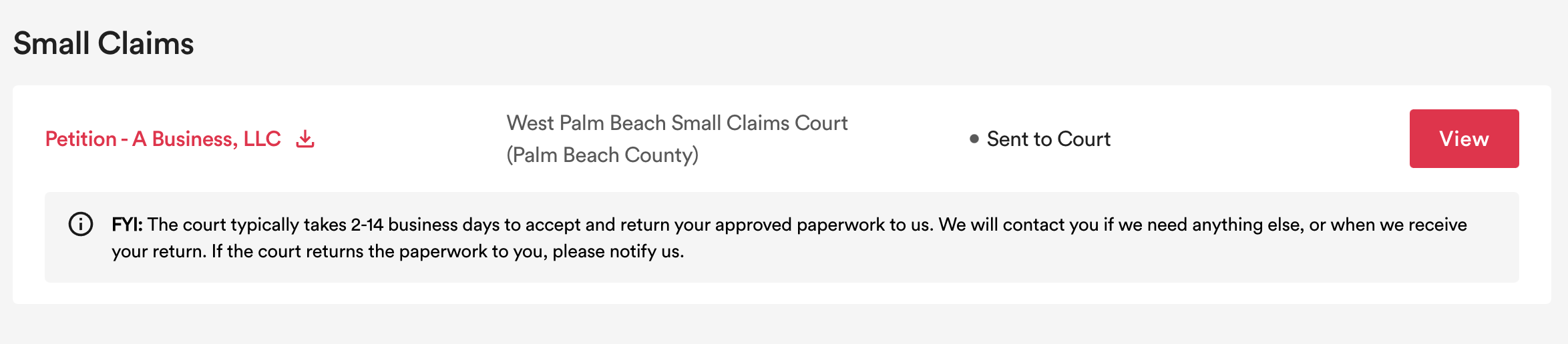 small claims case status