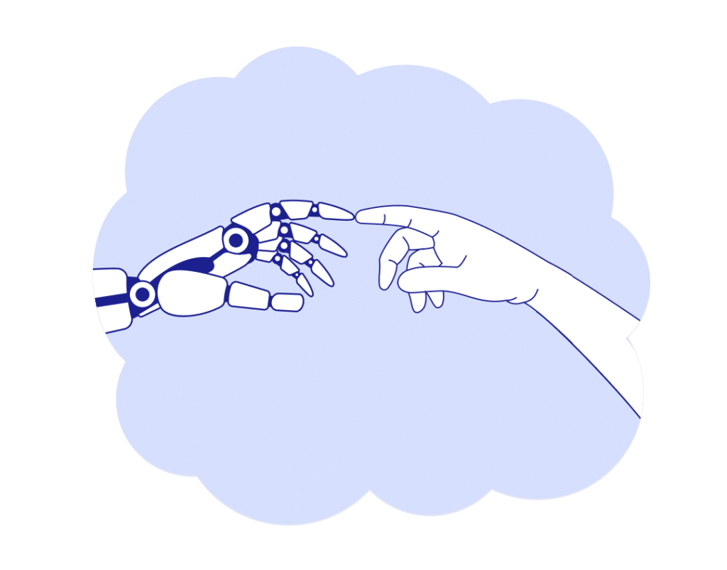 an image of a robot hand touching a human hand 